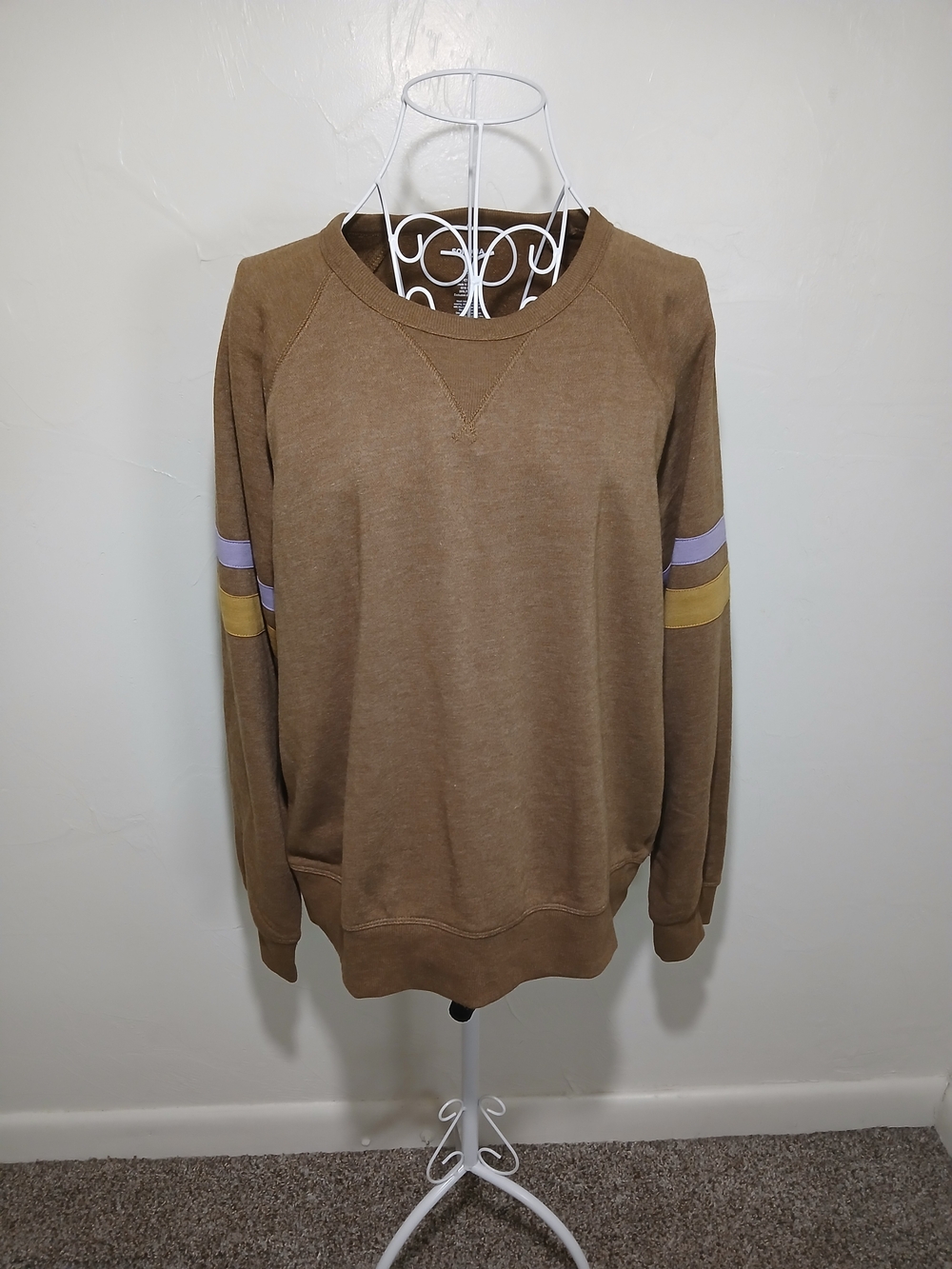 Goods for Life Women's PL Crewneck Sweater with Lavender and Mustard Stripes NWT
